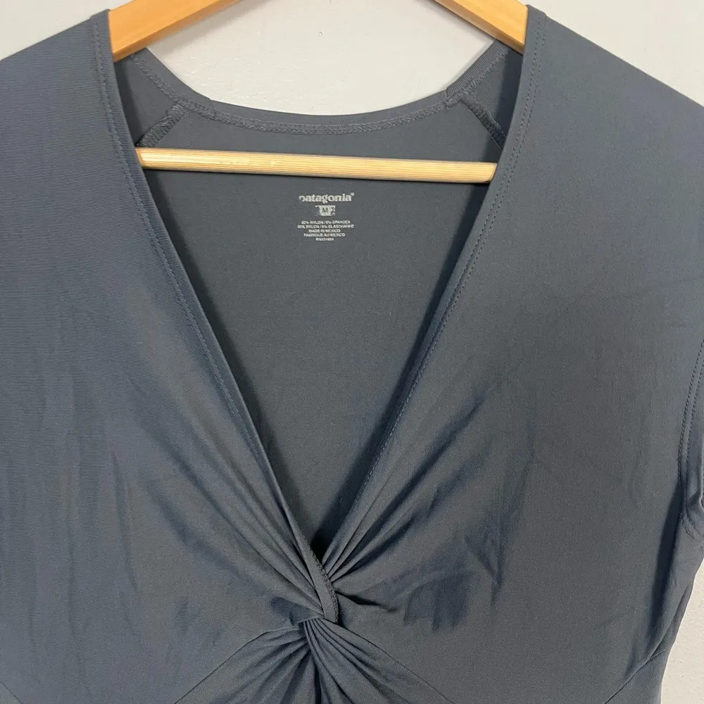 Patagonia Women's Cap Sleeve Bandha Twist Front Stretch Gray Midi Dress Medium M - Image 3
