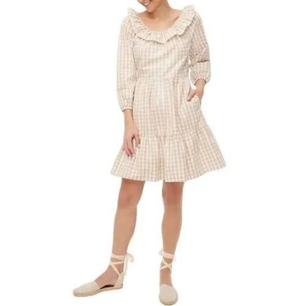 J. Crew Seersucker ruffleneck Gingham mini dress White Size 12 - Image 3