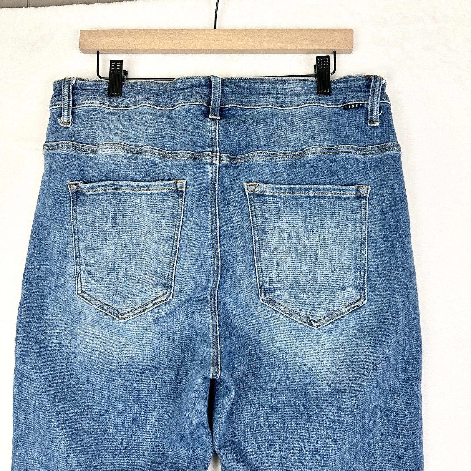 Risen Jeans Straight Leg Raw Hem Jeans Size 1XL Medium Wash Stretch Blue - Image 7