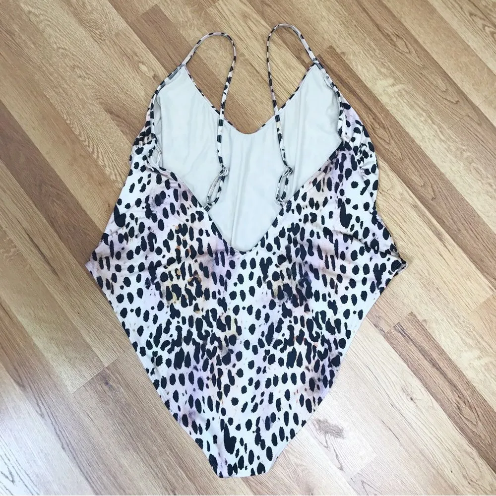 GOOD AMERICAN Leopard Print One Piece Swimsuit Satin‎ High Cut Leg Size 4X 4XL 7 - Image 4