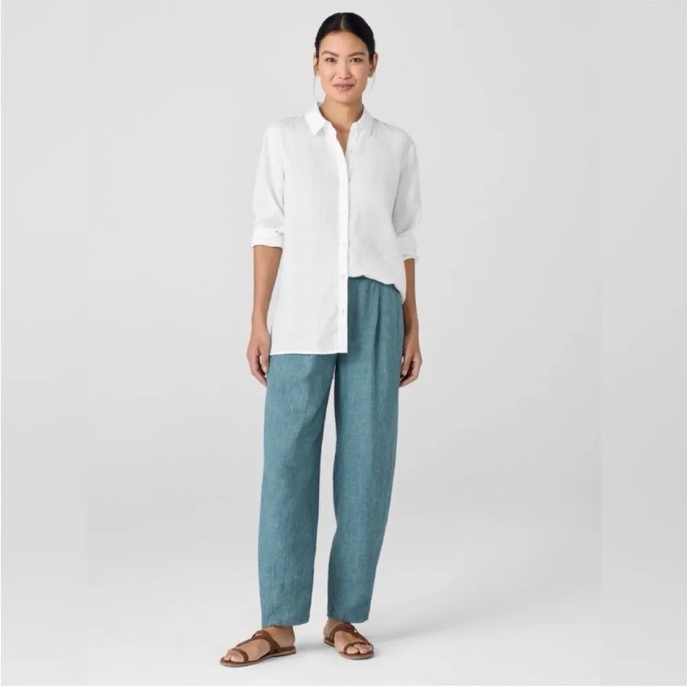 EILEEN FISHER Washed Organic Linen Délavé Lantern Pants in Nile Teal Aqua Sz 3X - Image 6