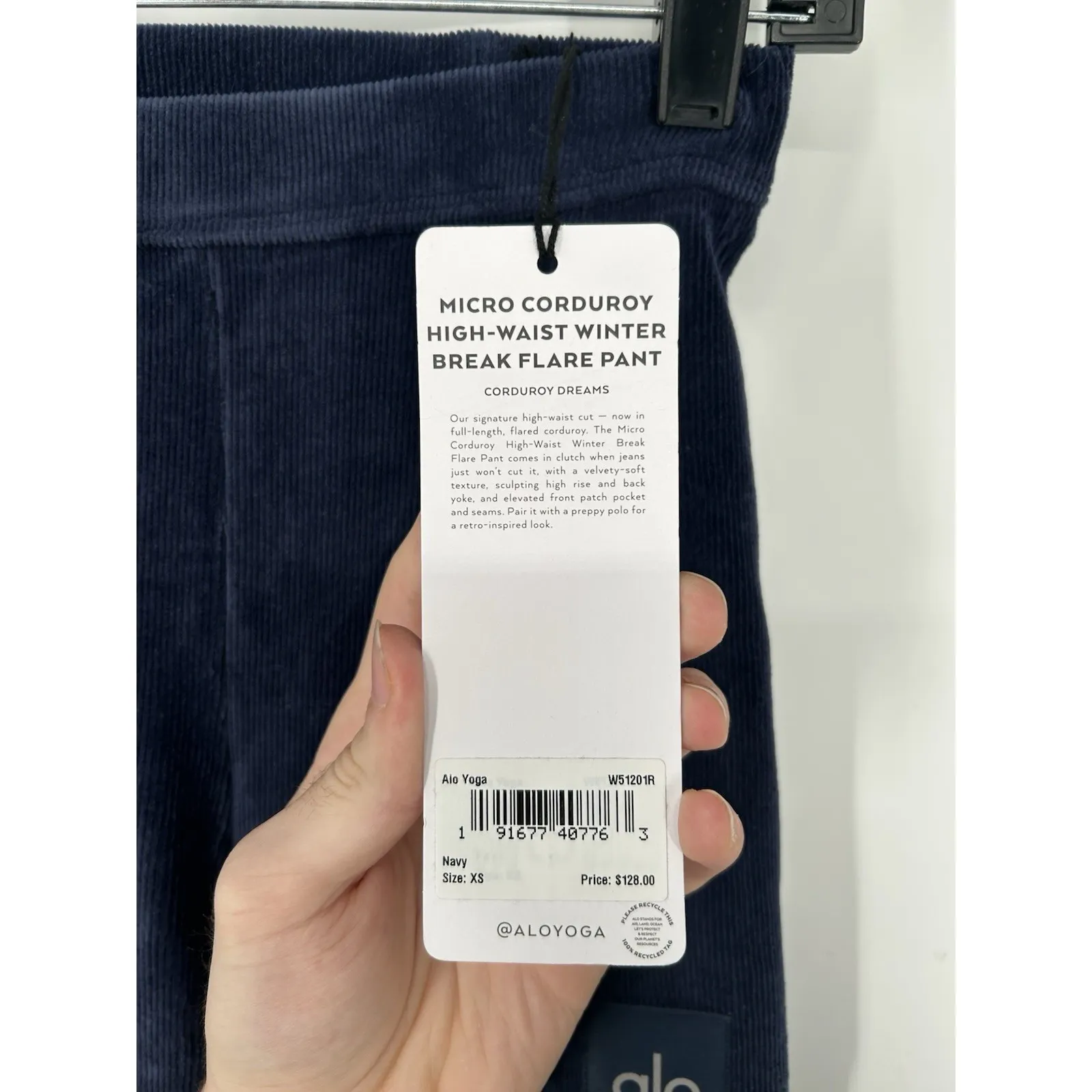 Alo Yoga Micro Corduroy High Waist Winter Break Flare Pant Pants Flared Navy XS - Image 3