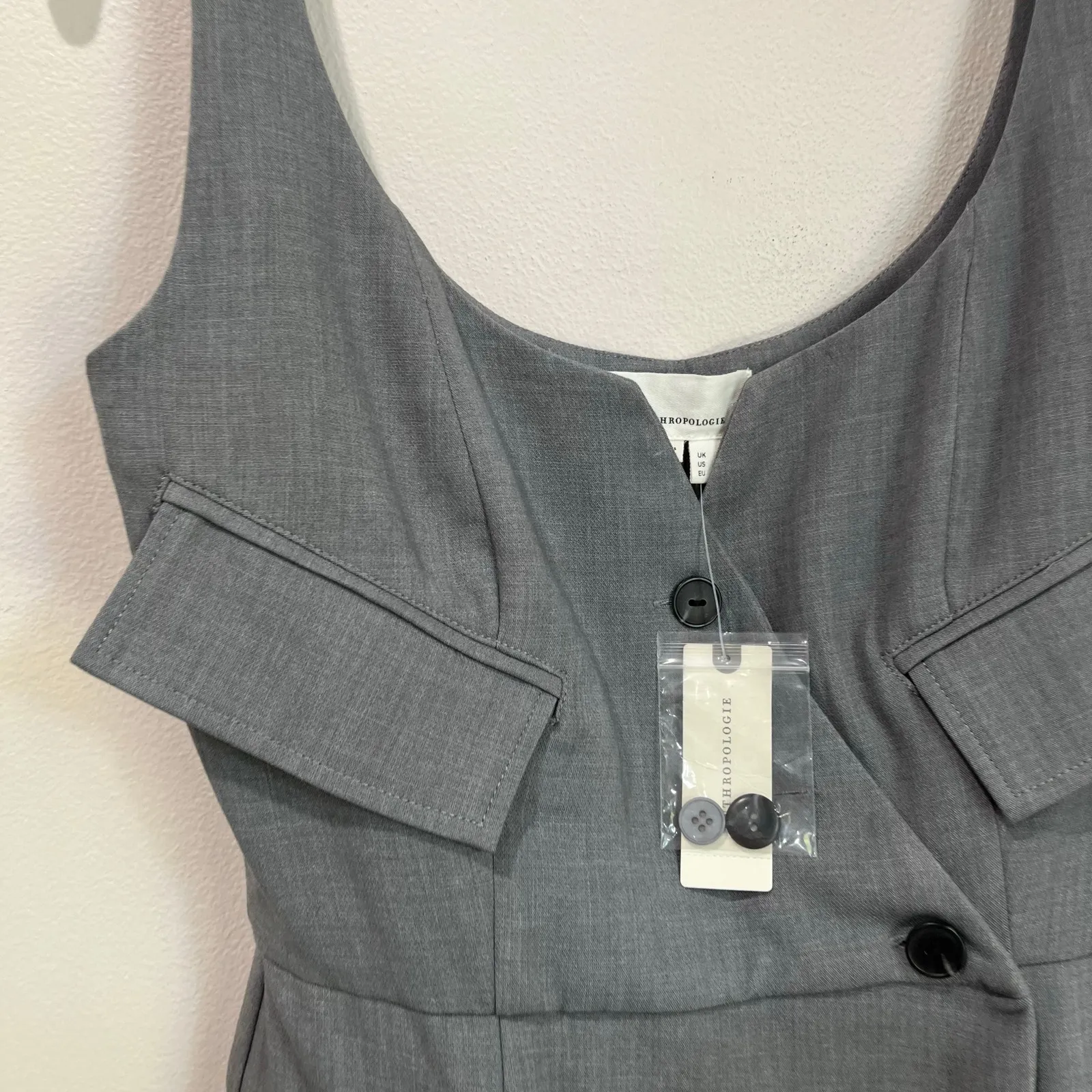 Anthro  Gray Blazer Romper Vest Mini Dress Tailored Career Office Chic Sz S - Image 9
