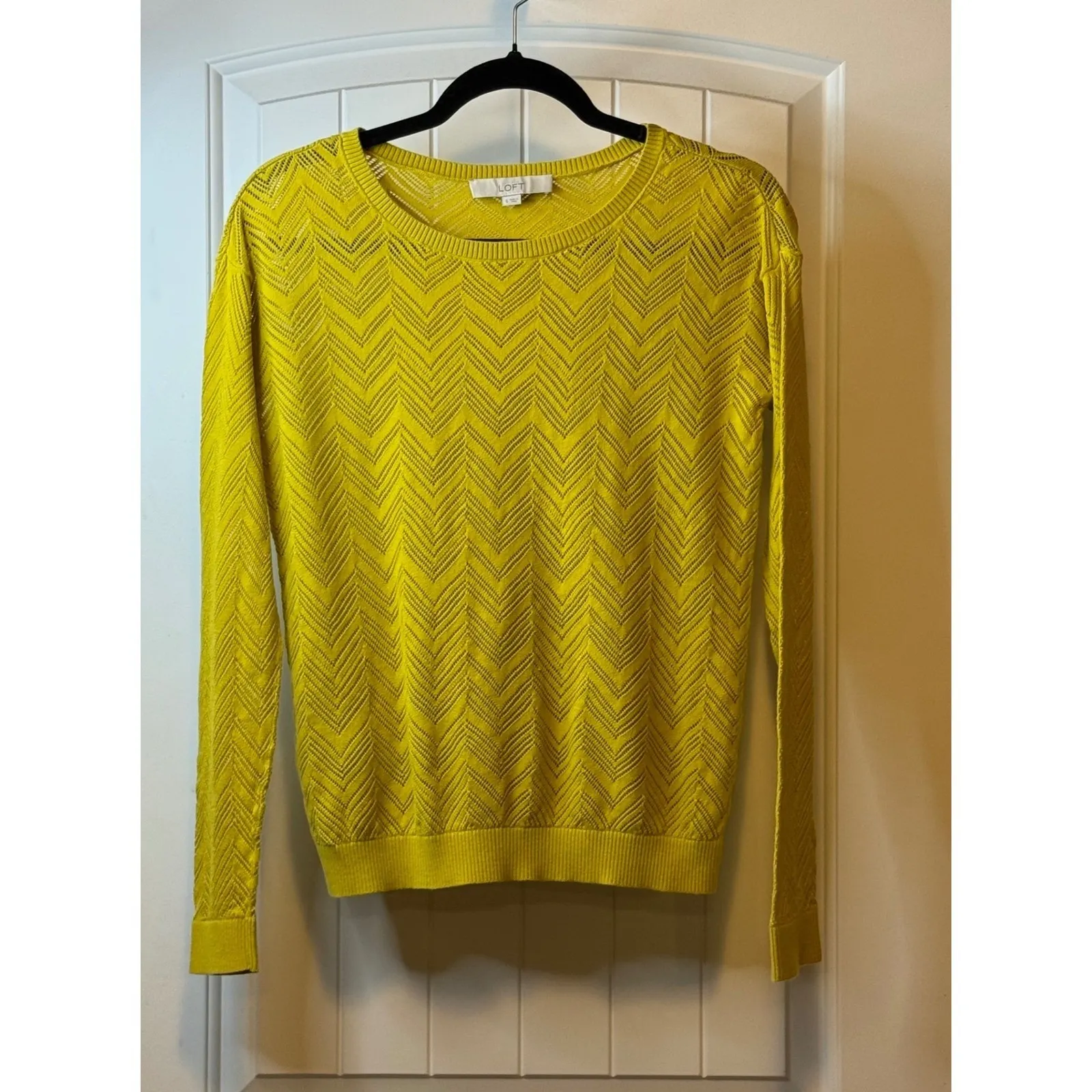 LOFT Yellow Chevron Knit‎ Cotton Sweater Size S Trendy Workwear Career Blouse # - Image 2
