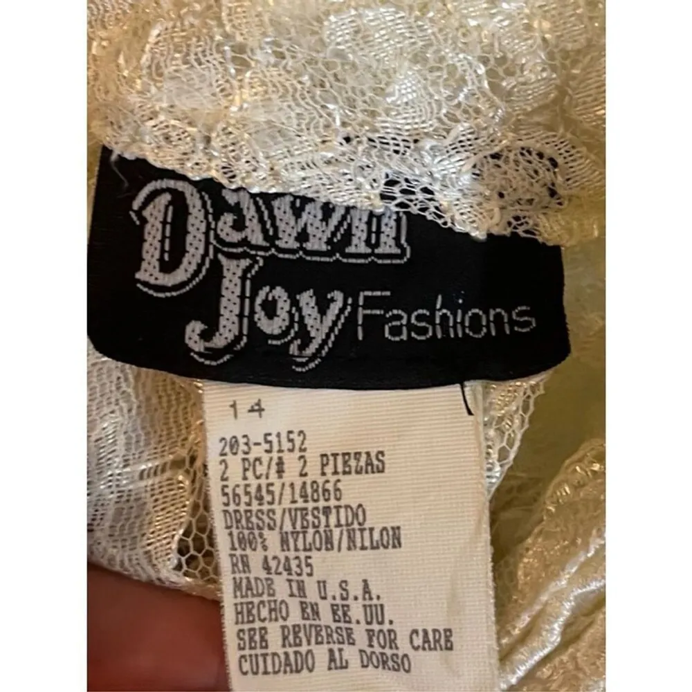 Vtg 70s/80 Dawn Joy Fashions Lace Sweetheart Key Hole Corset Tie Back Dress Sz M White Size M - Image 5