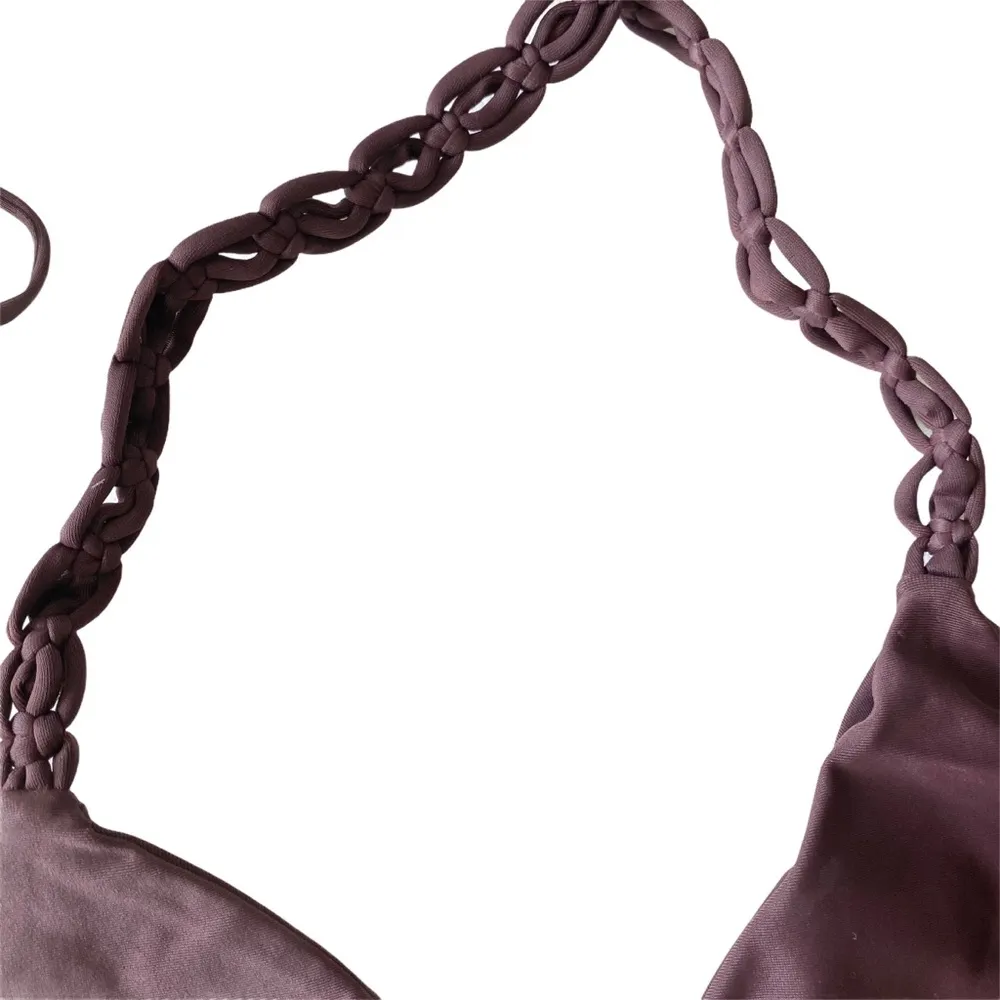 new Mikoh ༄ Indies Macramé Sexy String Bikini Triangle Top ༄ Fringe Wine ༄ Small - Image 4