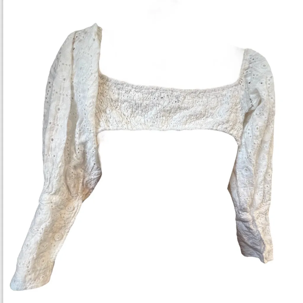 Boohoo White Cotton  Crop Top On/Off Shoulder Button‎ Cuffs Women’s Size 8 NWOT - Image 7