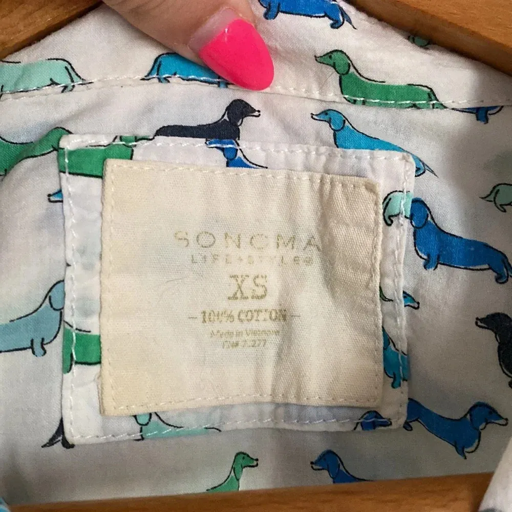 Sonoma  White and Blue Dachshund Button Down Size Extra Small - Image 4