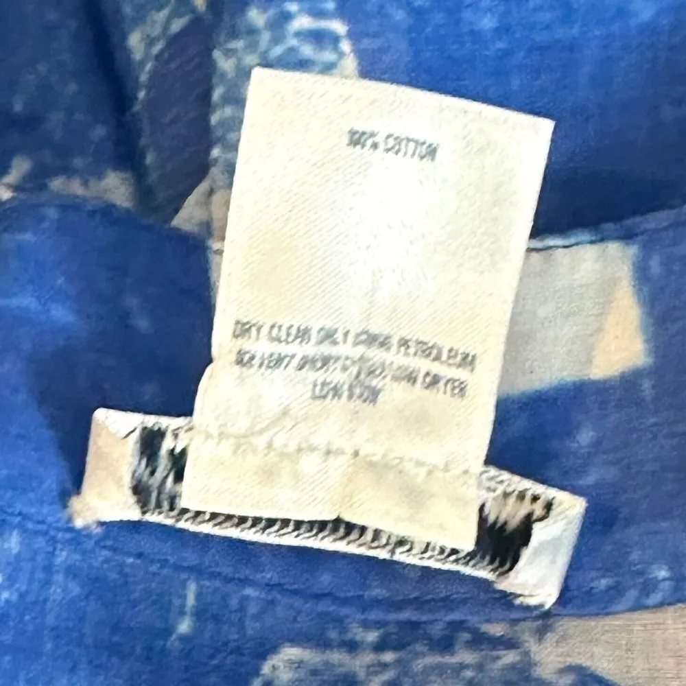 Oscar de la Renta Blue White Block Print Cotton Voile Tunic Top Size S - Image 5