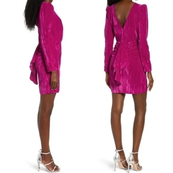 Saylor Tenley Hot Pink Long Sleeve Velvet Mini Dress Size M NWT - Image 2