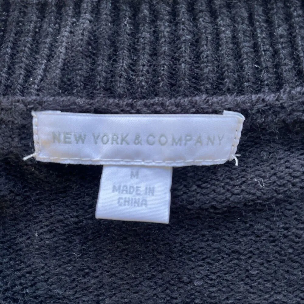 New York and Company Womens M Knit Sweater Dress Black Tie Long Bell Sleeve Size M - Image 3