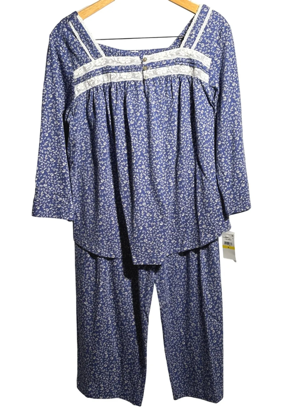 NWT Blue Floral Square Neck Cotton Pajama Set Square Neck Cottage Long Sleeve M Size undefined - Image 1