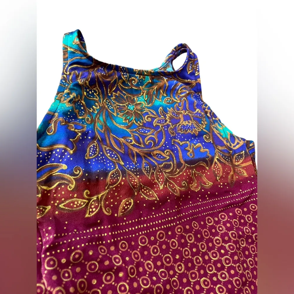 Jantzen Vintage 90s Metallic Hippie Boho Indie Floral Dot One Piece Swimsuit - Image 2