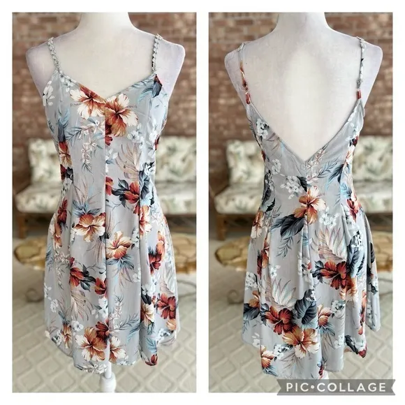 Soieblu Dress Mini Grey Floral Skater Sleeveless S Garden Sundress Party Chic - Image 14