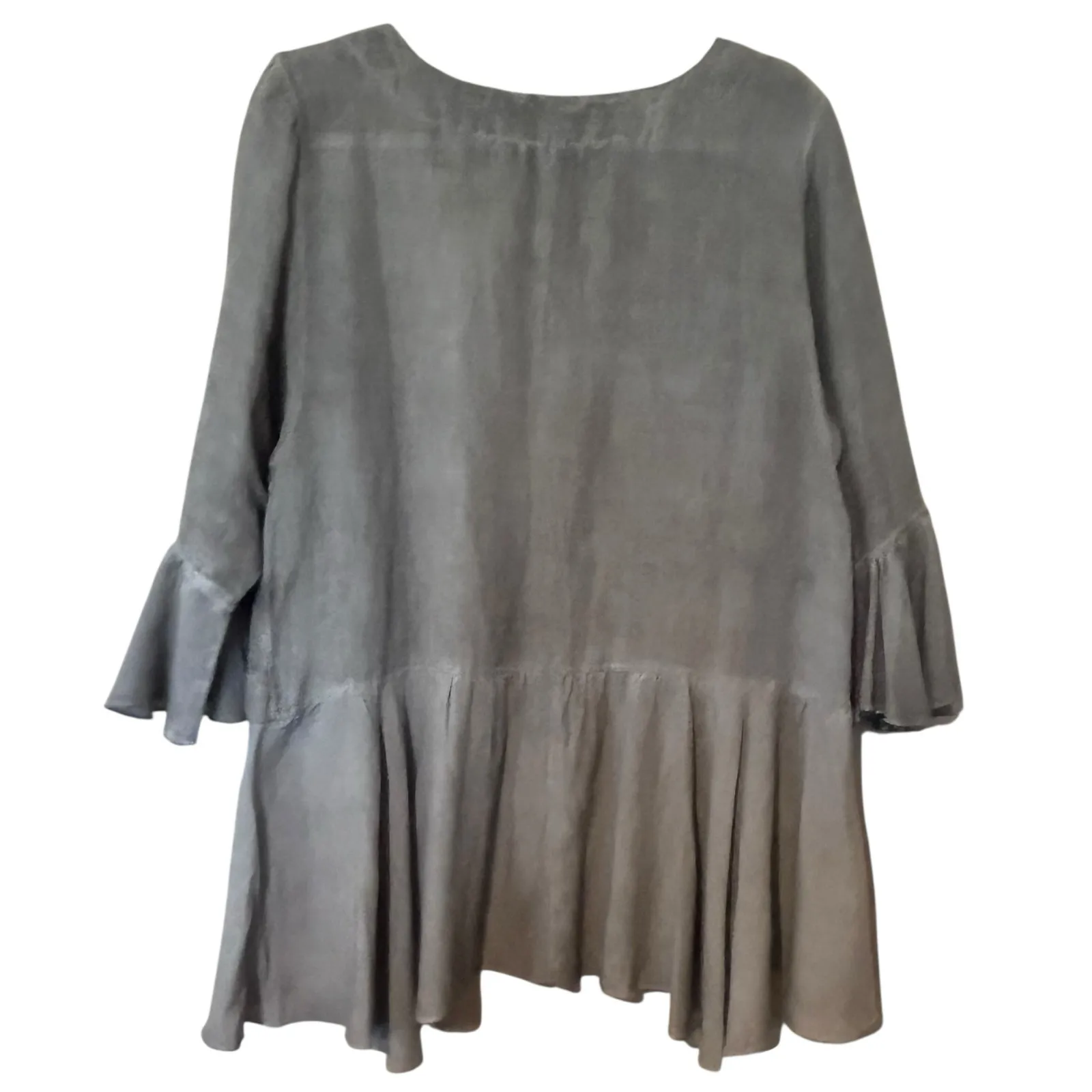 Crosstree Lane Open Top Bell Sleeves Shirttail Ruffle Hem Linen SZ LG Brown Boho - Image 5