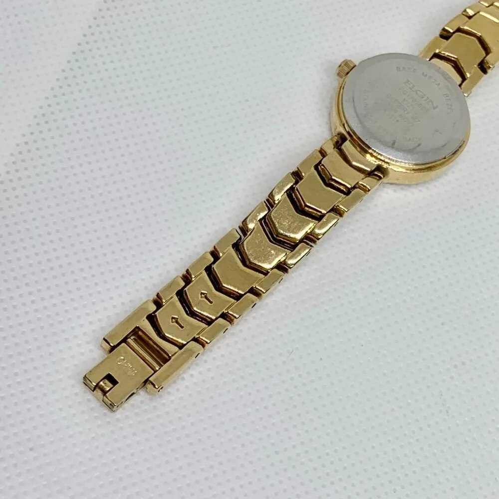Elgin gold tone dial crystals women’s wrist watch 23mm quartz analog running - Image 7