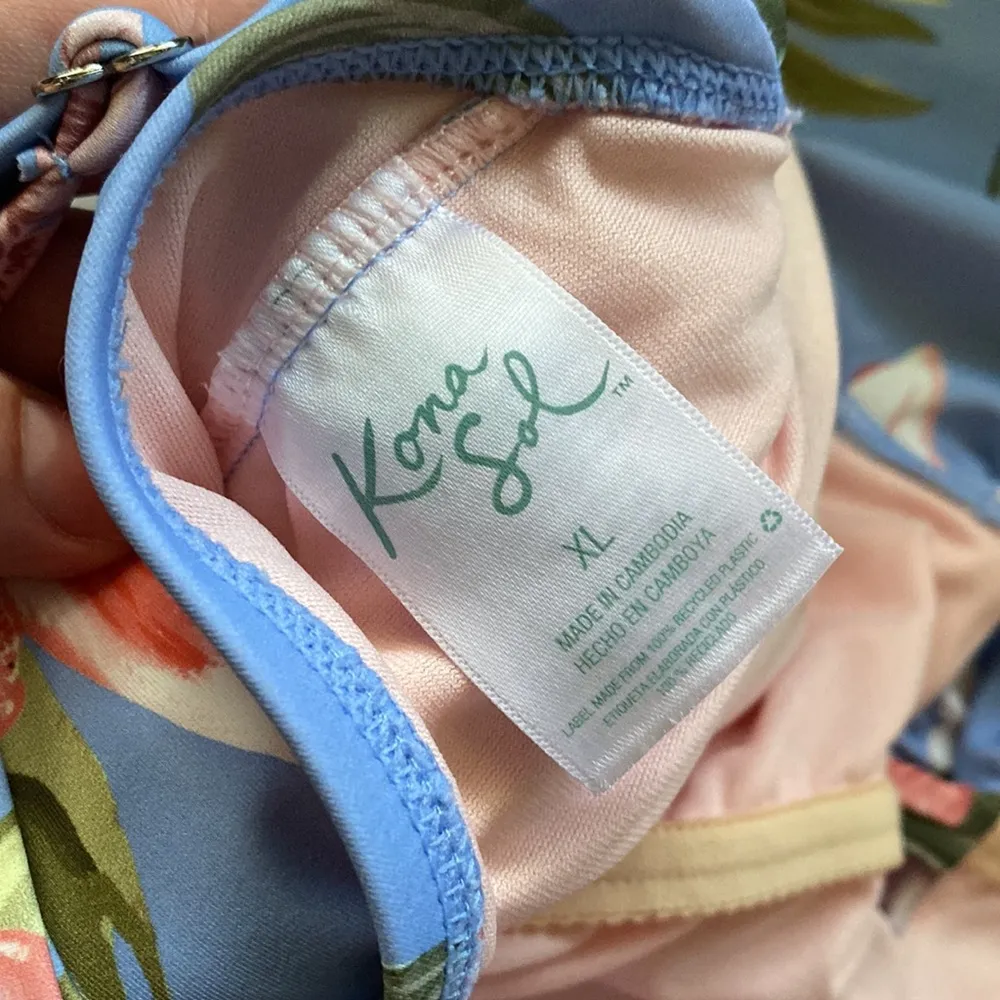 Kona Sol ruffle strap blue floral high coverage one piece swimsuit, size XL - Image 8