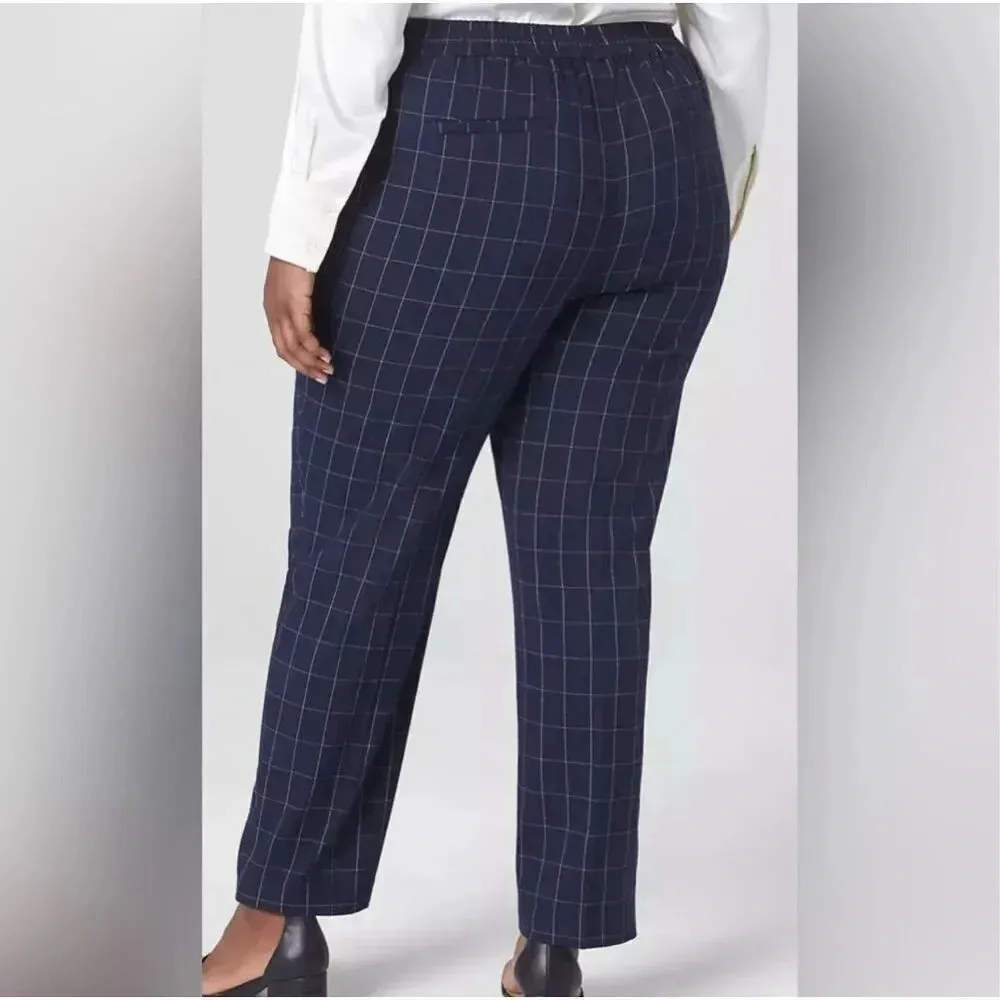LANE BRYANT | Plus Perfect Drape Relaxed Ankle Pant Navy Windowpane Plaid | 26 - Image 3