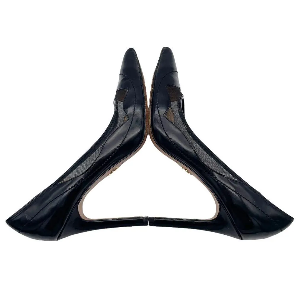 Pour La Victoire Chantel Mesh Scallop Black Leather Pointed Toe Heels Size 8 - Image 12
