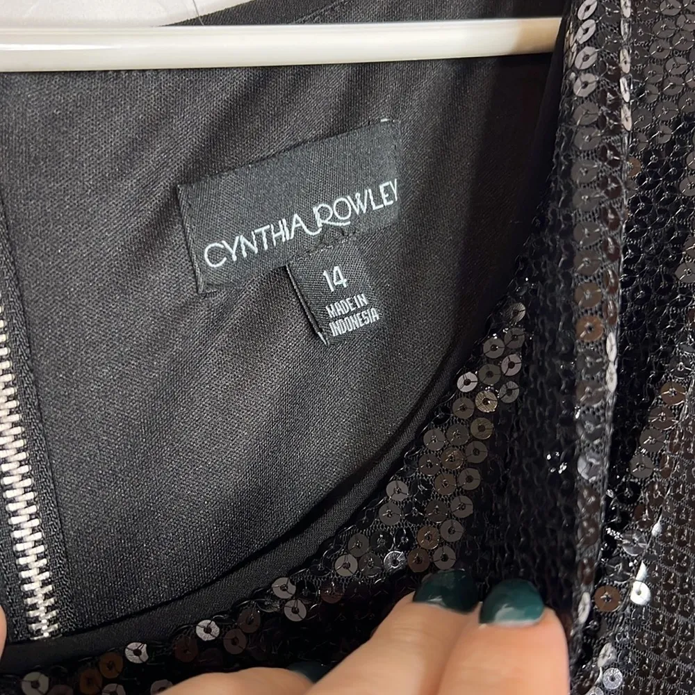 Cynthia Rowley Solid Black Sequin Cocktail Party Dress - Image 3