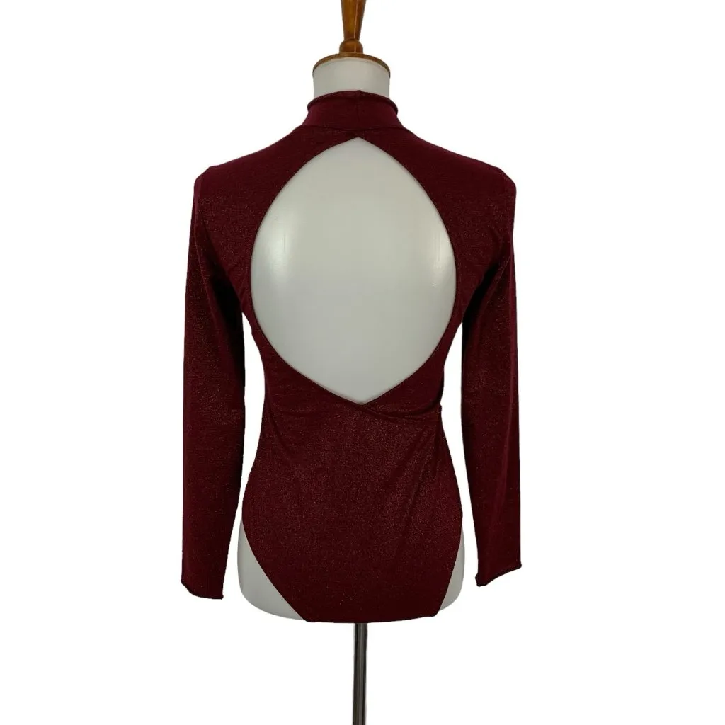 Anthropologie Daily Practice Bodysuit Small Maroon Shimmer Sexy Chic Y2K - Image 5