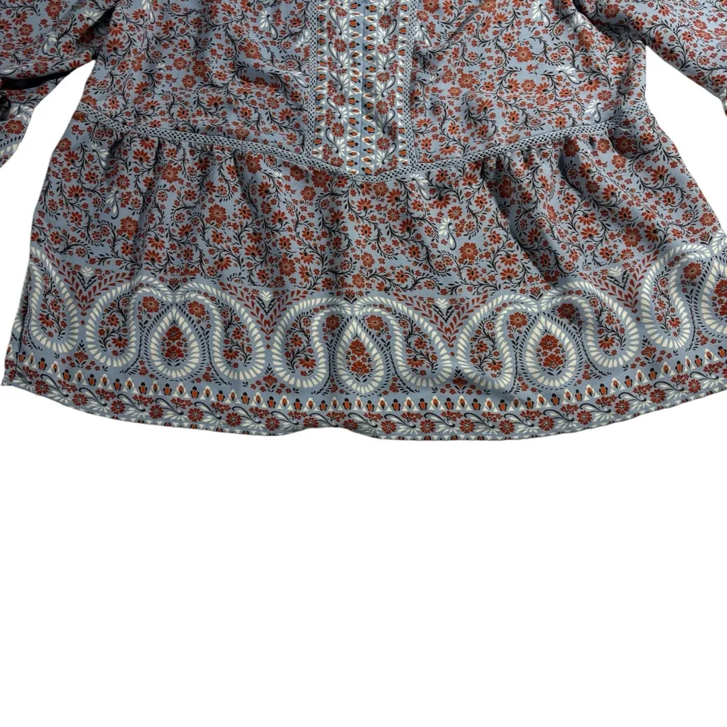 Fever Blue Orange Paisley V Neck Balloon‎ Sleeve Tunic Women’s Size XL - Image 4