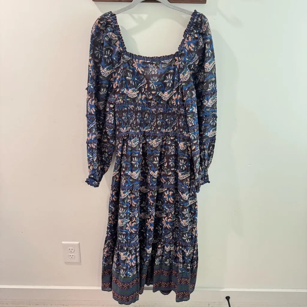 NWT Sea Noah Tiered Shirred Mixed Floral Print Cotton Voile Midi Dress Size 4 Blue - Image 7