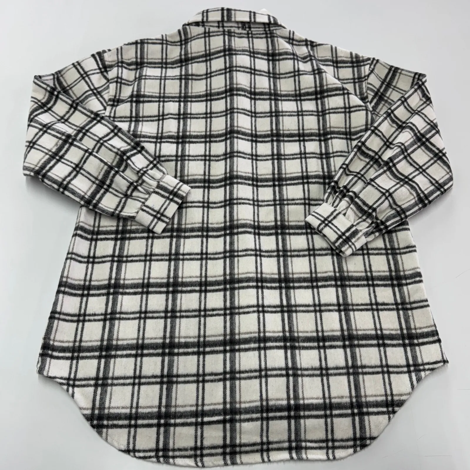 NINEXIS Shacket Womens Medium Ivory Plaid Flannel Long Sleeve Button Down Shirt White - Image 2