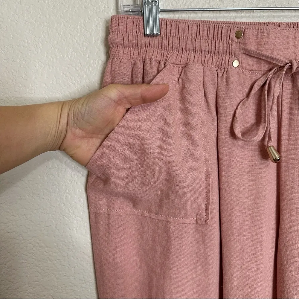 Ci Sono Linen Blend Pink Drawstring Wide Leg Pull On Pants, Sz Medium - Image 3