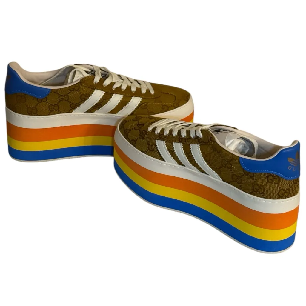 Gucci x Adidas Gazelle Platform Sneakers in GG Canvas Size 8 - Image 9
