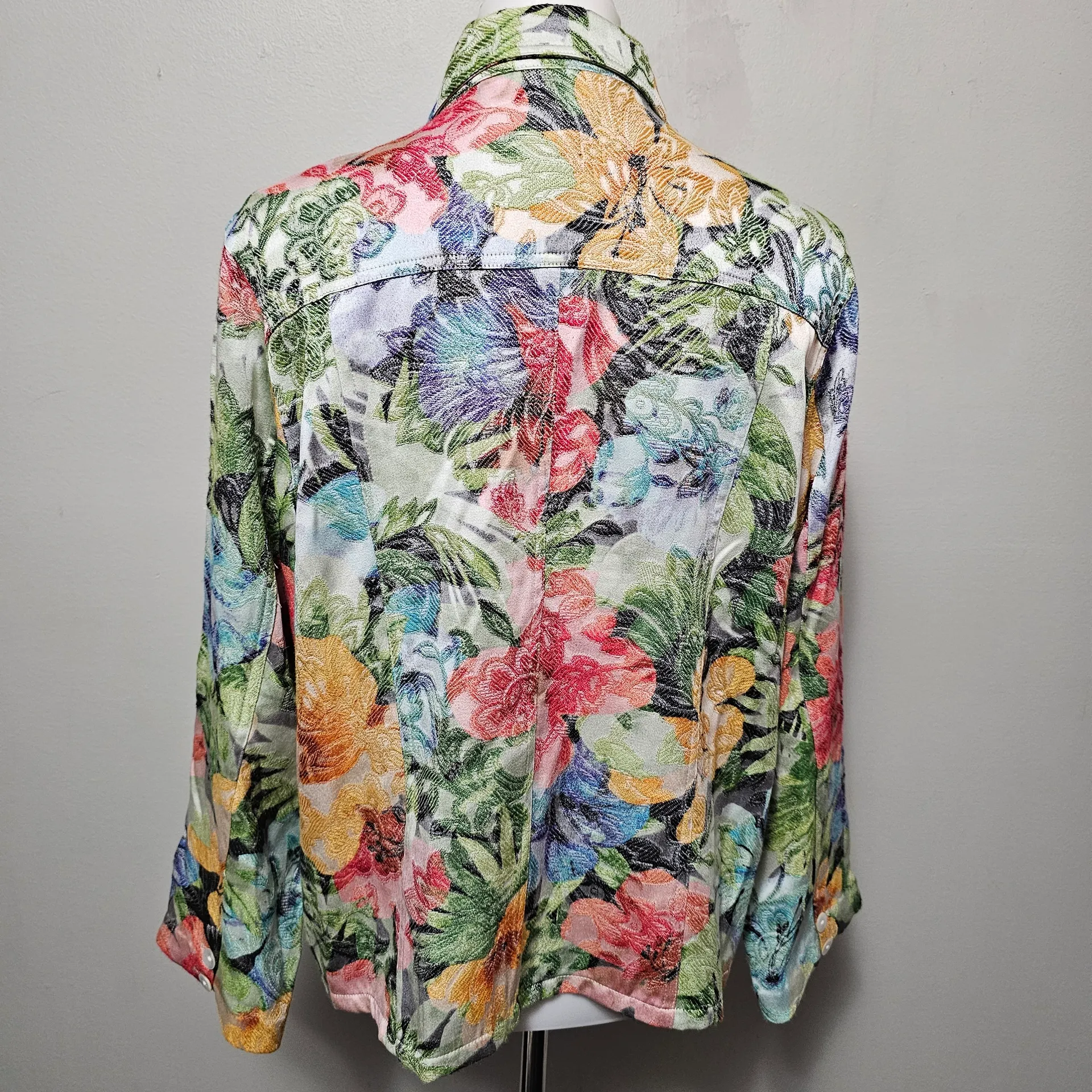 Chico’s Floral Botanical Jacquard Jacket Large Spring Lightweight Cottage - Image 5