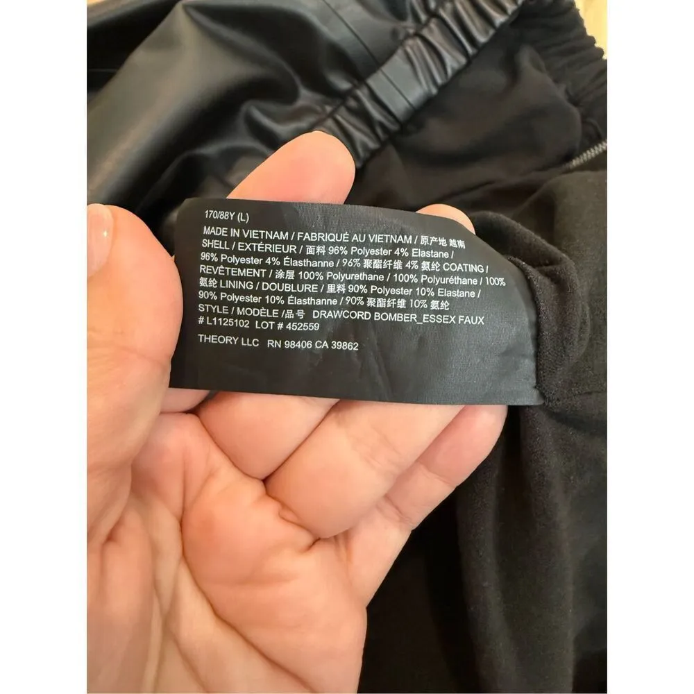 Theory Faux Leather Bomber Jacket sz L - Image 6