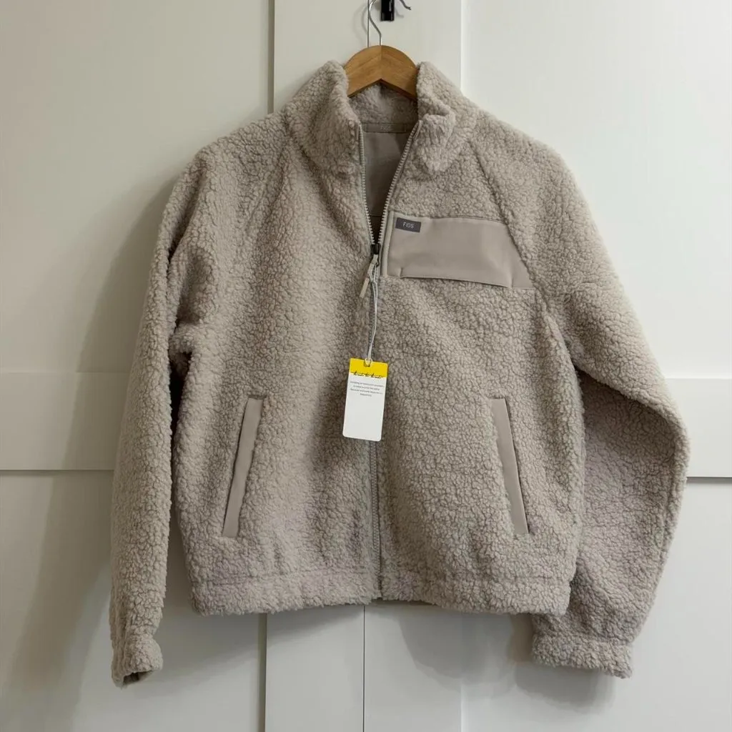 FIGS  On-Shift High Pile Fleece Bomber Jacket in Bone, Size Small - Image 9