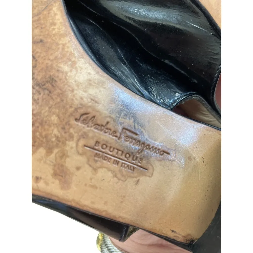 Salvatore Ferragamo Womens Black Leather Slingback Heels Size 8 SKU 8305 - Image 11