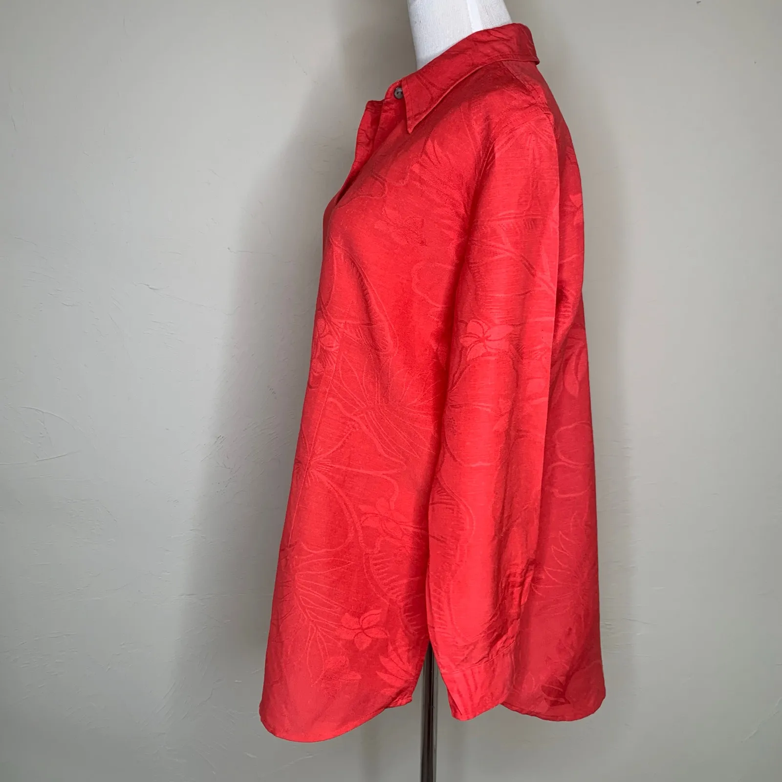 Chico's Red Linen Blend Tunic Long Sleeve Sz 2 12 Preppy Coastal - Image 2