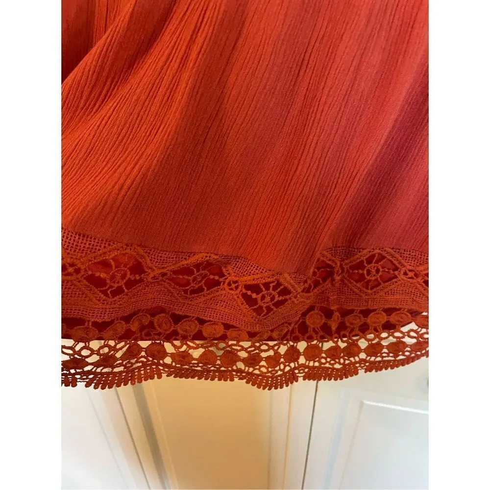 Altar’d state orange coral crochet trim bell sleeve dress m - Image 4