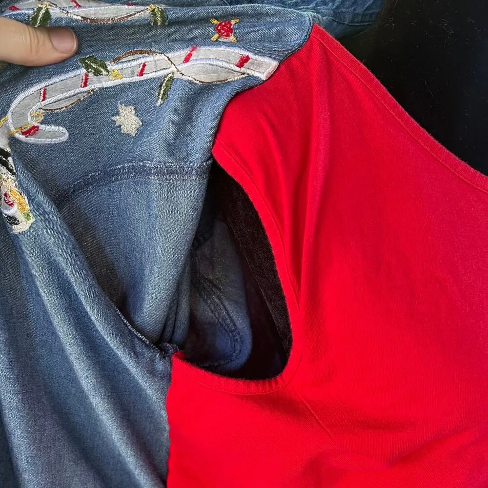 Casey & Max Women's Vintage Christmas Holiday Layered Shirt Size L Blue Size L - Image 7