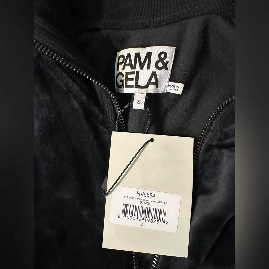 Pam & Gela Womens Velour  Mock Neck Jacket Black S Athleisure Sporty Chic NWT - Image 7