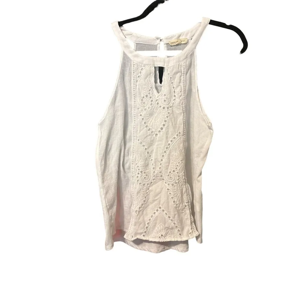 Parallel Skies Womens Medium White Sleeveless Top Lace Eyelet Keyhole Back Front Size undefined - Image 5