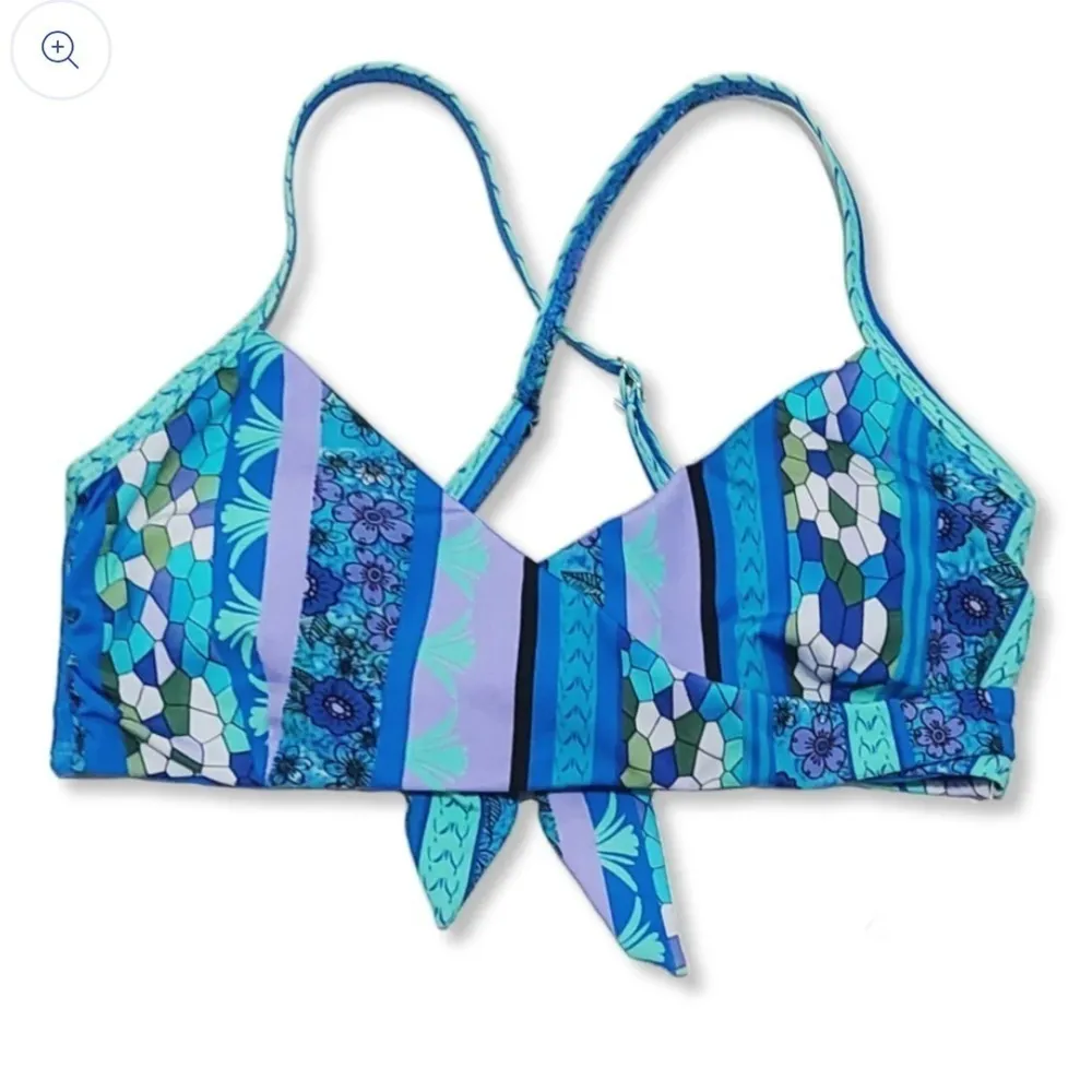 Lucky Brand Bikini Set High Rise Blue Floral Geometric Medium New Beachy Vacay - Image 3