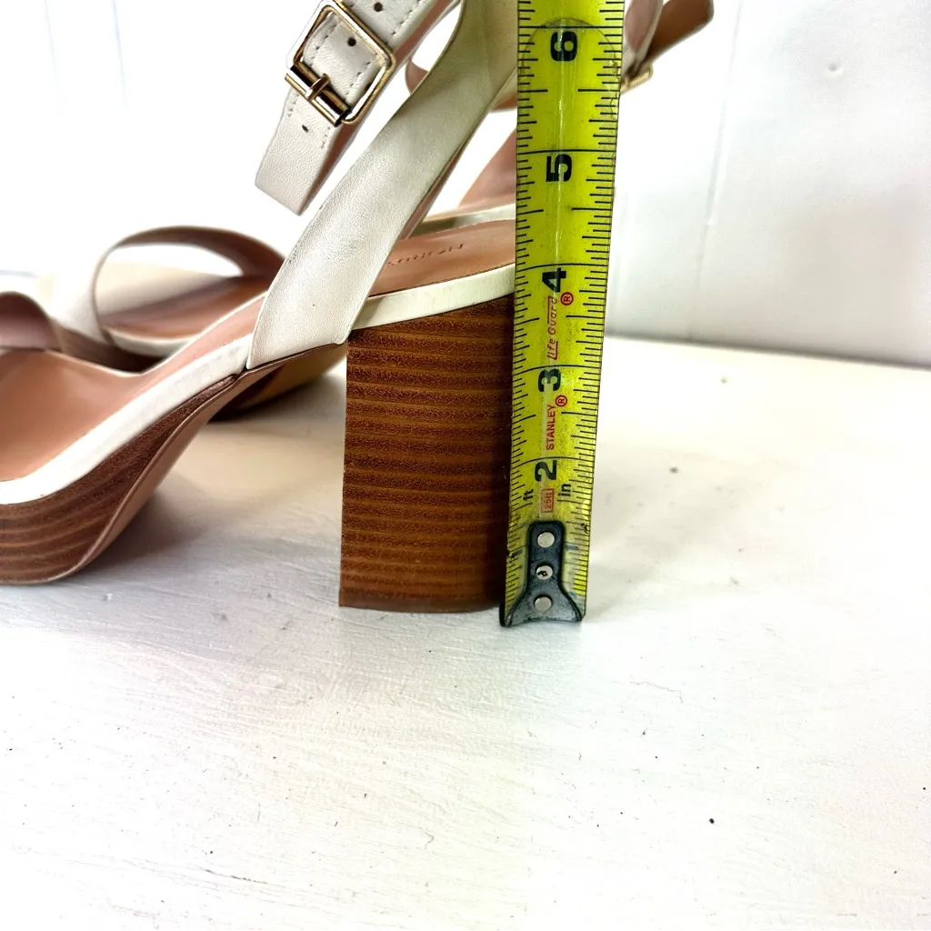 Nordstrom Noanita-Lea Ivory Leather Platform Sandals Wood Block Heel Size 9.5M - Image 4