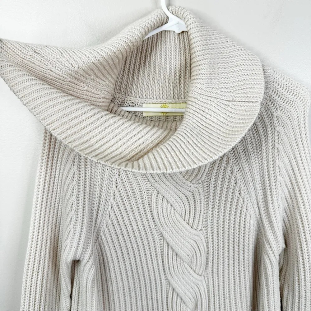 Ramy Brook Sweater Womens XS Cream Merino Wool Mock Neck Chunky Cable Knit - Image 4