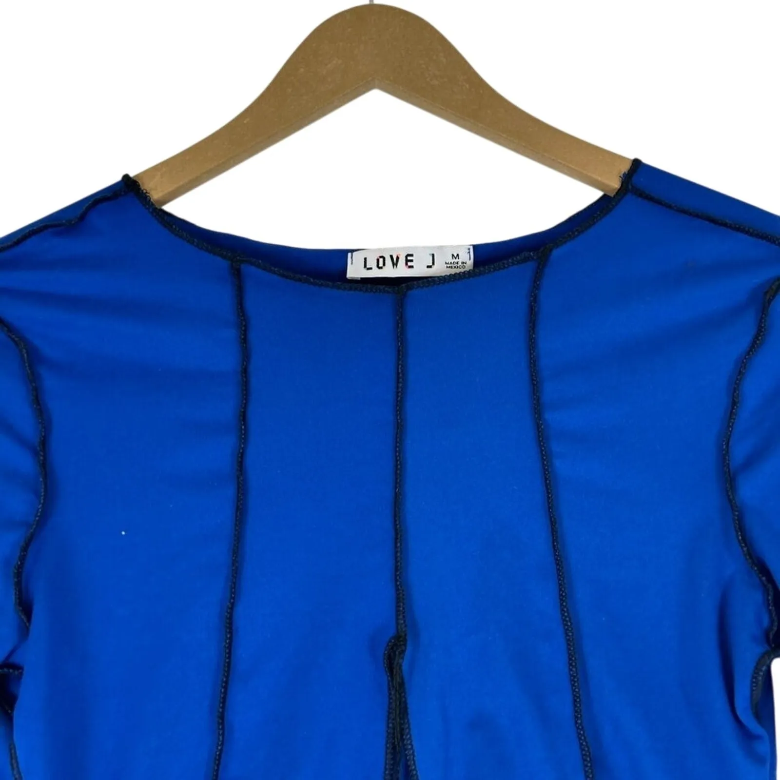 NWT Love J Y2K Grunge Crop Top Womens S Blue Long Sleeve Stretch Indie Sleaze - Image 3