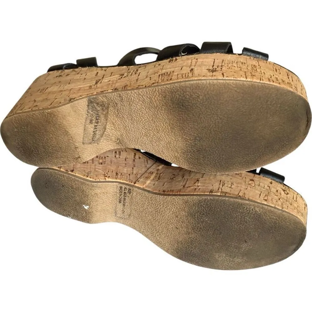 Womens Charlotte Russe Platform Strappy Black Wedge Cork Ankle Strap Sandals - 9 - Image 5
