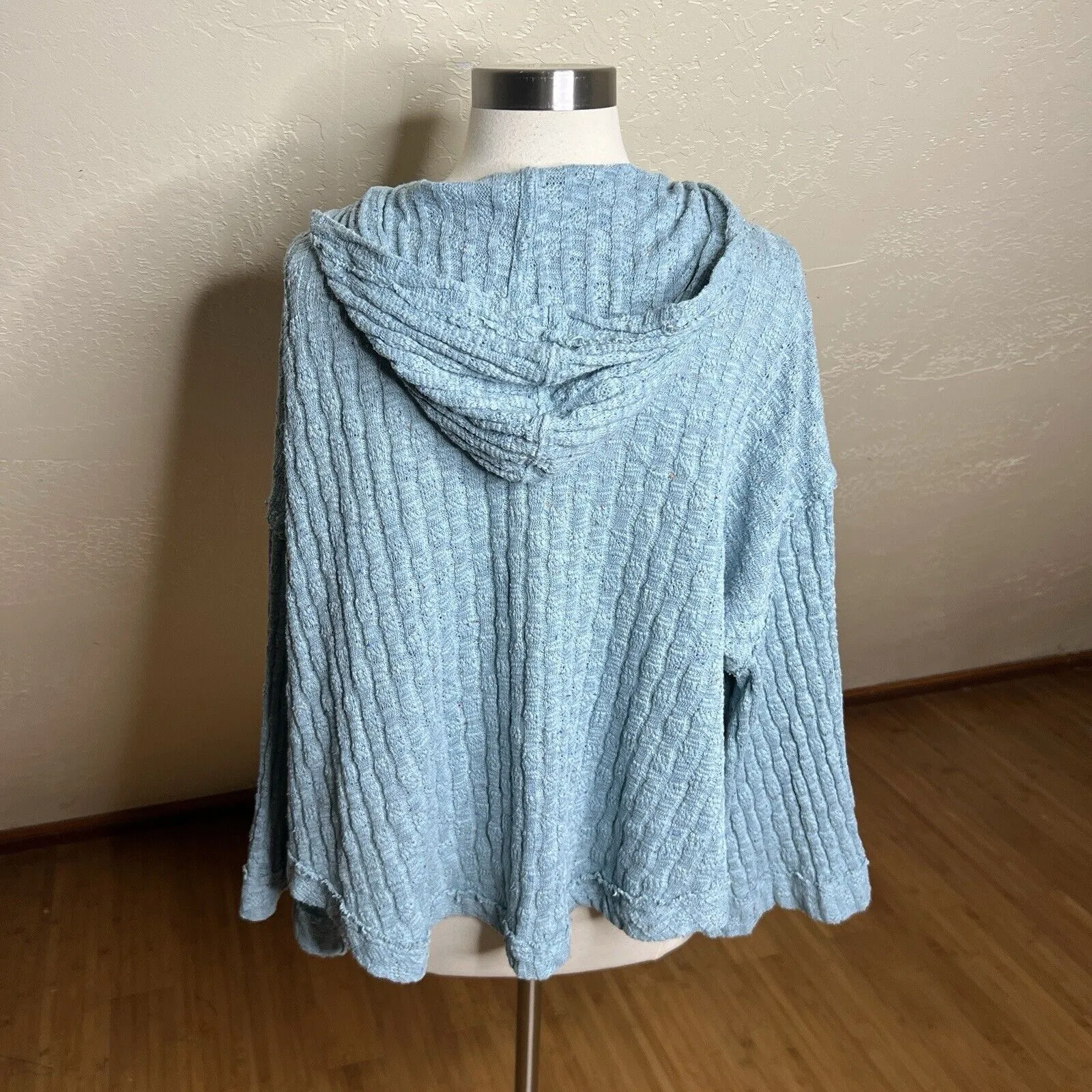 Free People Sweater Womens XS Blue Baja Babe Hooded Flared Sleeves Oversized - Image 7