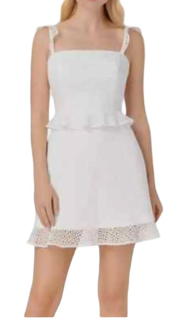 NWT Aidan Mattox Ivory Lace Eyelet Ruffle Fit Flare Fully Lined Chic Dress - Image 1