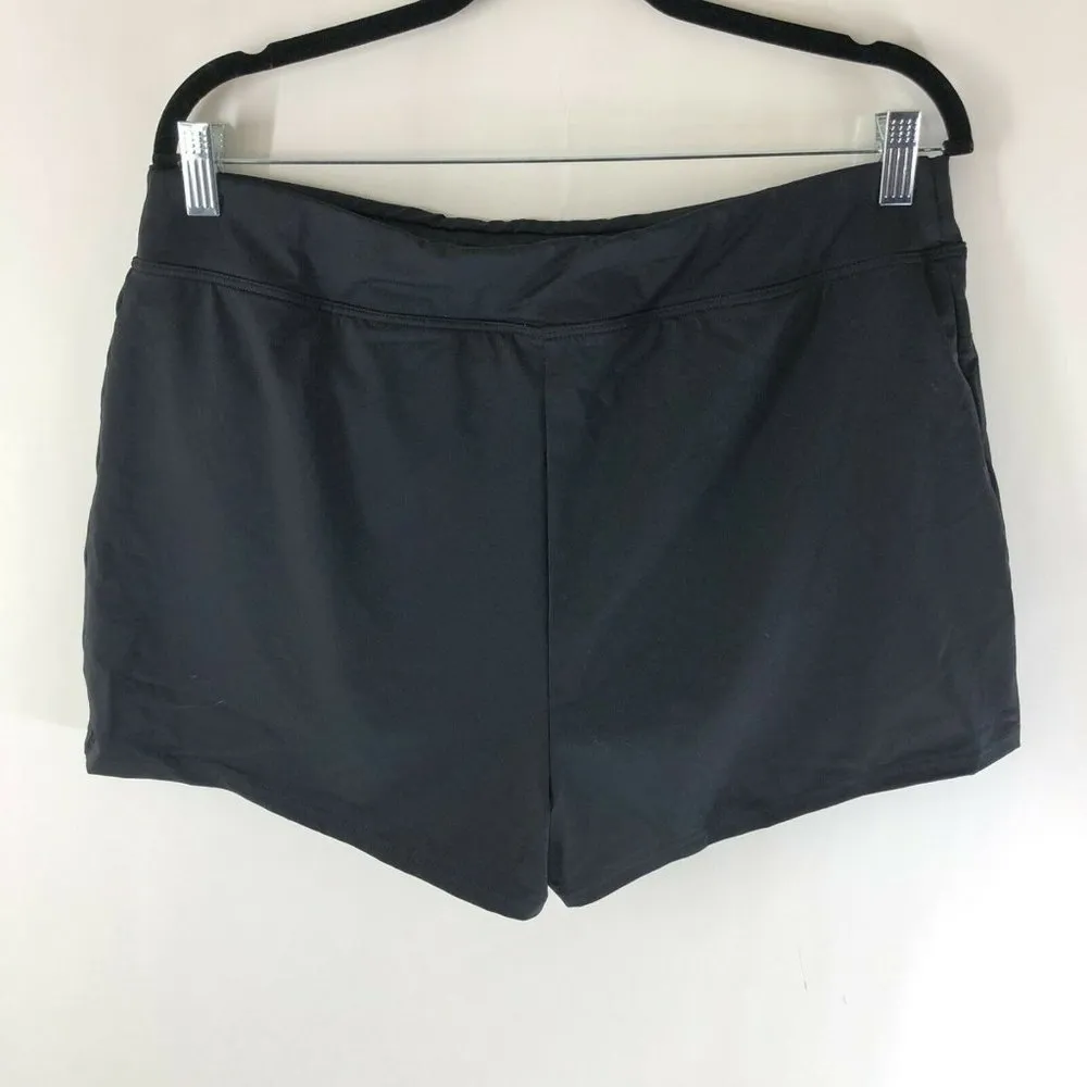 Lands End Swim Board Shorts Built in Brief Stretch Elastic Waist Black 24W - Image 2