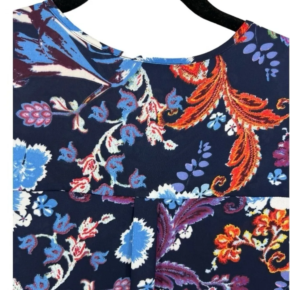 DR2 Floral Keyhole Cap Sleeve Blouse S‎ Blue - Image 5