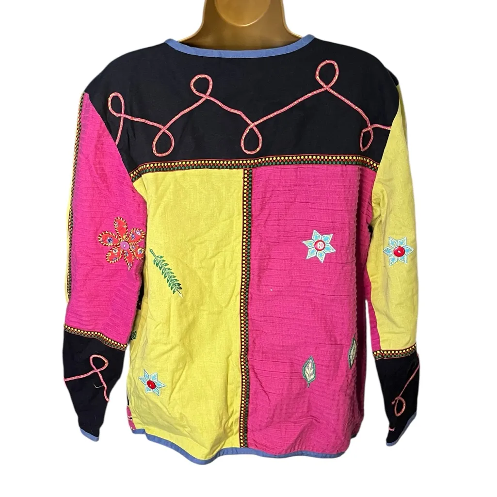 Vintage 90s-Y2K Coldwater Creek Patchwork Embroidered Jacket Black Combo Small - Image 7