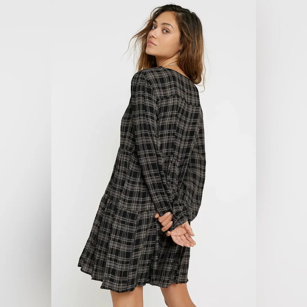 Plaid Long Sleeve Tiered Babydoll Dress - Image 4